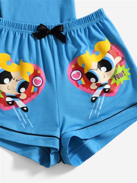 The Powerpuff Girls Romwe Conjunto De Pijama Con Letra Con Estampado De Dibujos Animados Unido