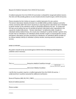 Fillable Online COVID 19 Vaccine Medical Exemption Physician Form Docx