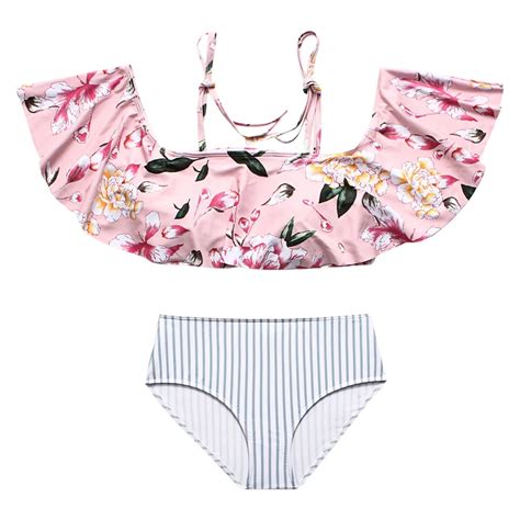 Gameit Women Sexy Bikini Set Flower Printed Spaghetti Strap Padded High