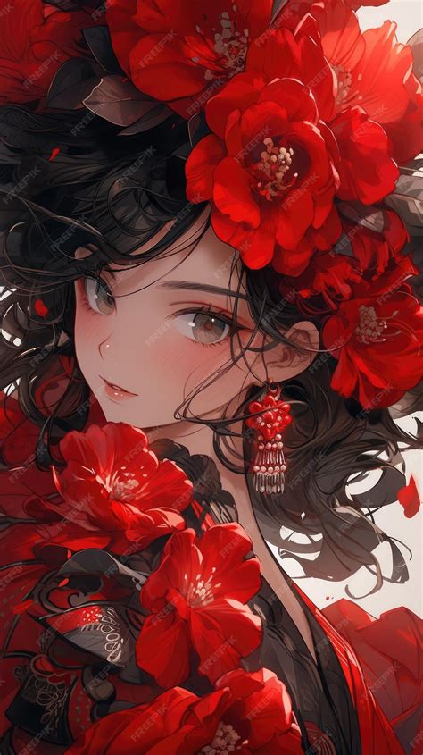 Premium AI Image | an anime and flower in red