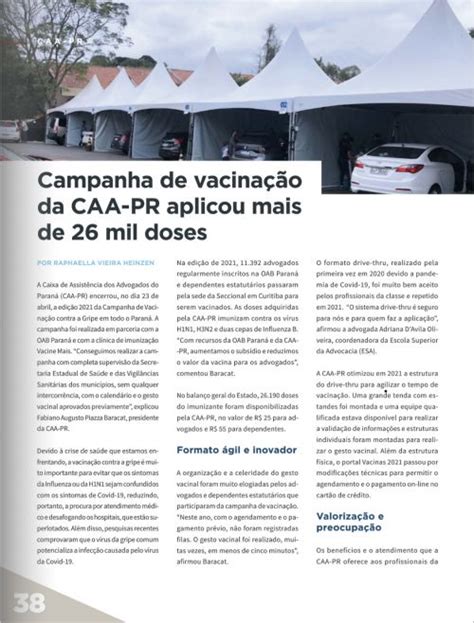 Campanha de Vacinação da CAA PR é destaque na Revista da OAB Paran