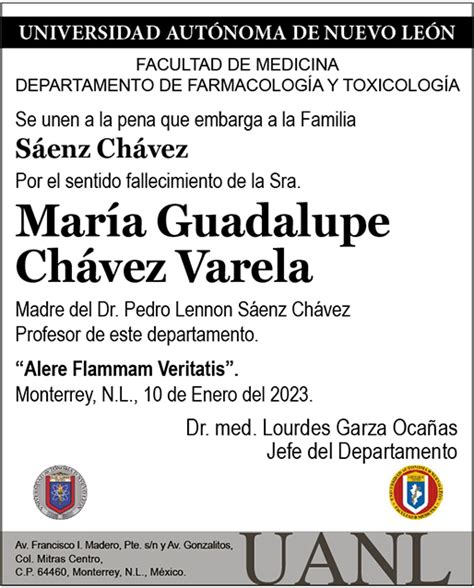 Sra María Guadalupe Chávez Varela Obituario Esquela