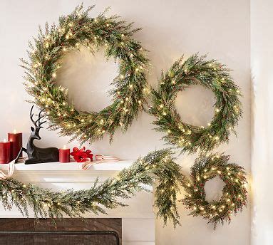 Faux Lit Cedar Berry Pine Wreath Garland Pottery Barn