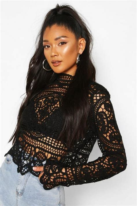 Crotchet Lace Long Sleeve Top Boohoo