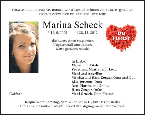 Traueranzeigen Von Marina Scheck Trauer Merkur De