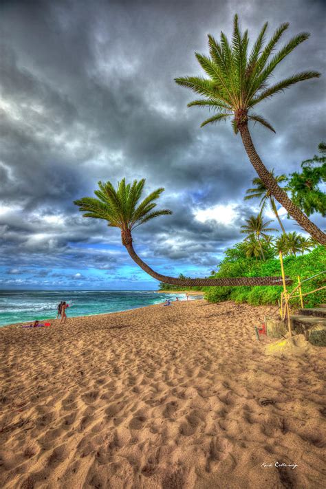 Oahu Hawaii Sunset Beach Palm Trees North Shore Big Wave Surfing Seascape Art Photograph By Reid