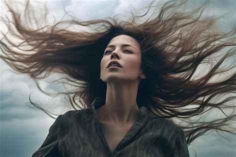 Premium Ai Image Ai Generative Woman With Long Hair Blowing In The Wind