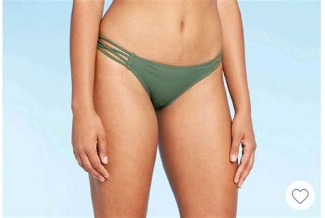 Xhilaration Olive Green Bikini Bottom XL Ribbed Strappy Hipster Swim