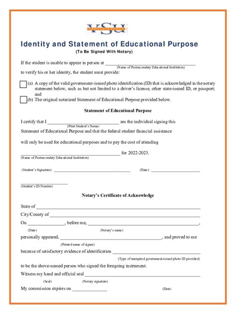 Fillable Online 2022 2023 Identity And Statement Of Educational Purpose