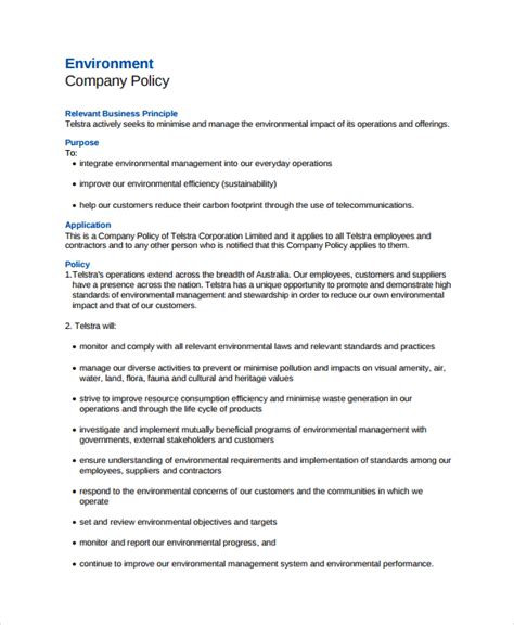 8 Environmental Policy Templates In MS Word Apple Pages Google