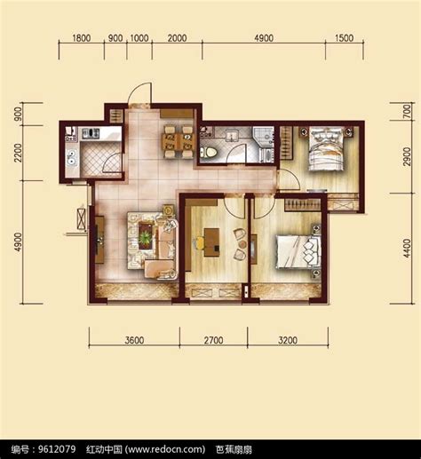 两室一厅平面户型图psd素材免费下载红动网