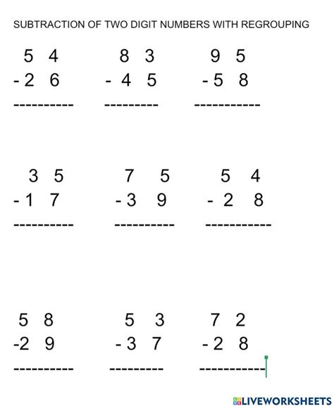 Subtraction Of 2 Digit Numbers With Regrouping Worksheet