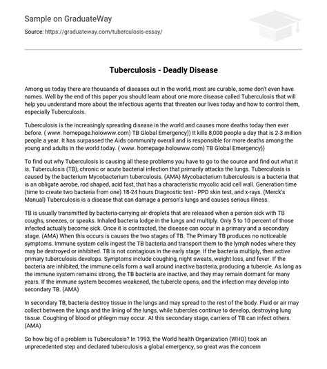 ⇉tuberculosis Deadly Disease Essay Example Graduateway