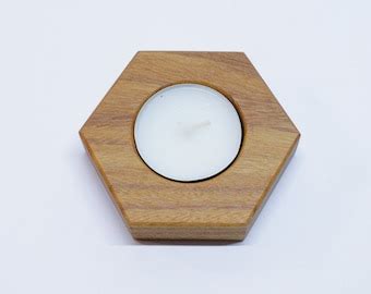 Wooden Walnut Hexagon Tea Light Candle Holder Gift Idea For Weddings