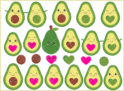 Cute Avocado Clipart Avocado Clipart Avocado Clip Art Happy Etsy