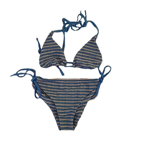 Striped Blue Bikini Set Size S Good Depop