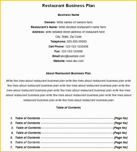 Free Restaurant Business Plan Template Pdf Of Restaurant Business Plan ...