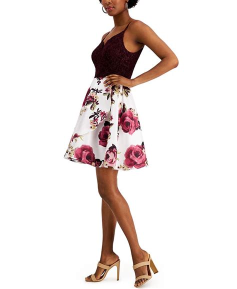 City Studios Juniors Lace And Floral Print Fit And Flare Dress Macys