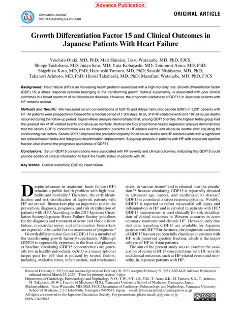 PDF Growth Differentiation Factor 15 And Clinical Outcomes In