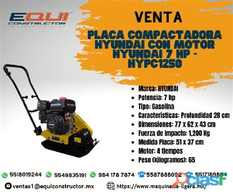 Venta De Placa Compactadora Hyundai Con Motor Hyundai 7 Hp Hypc1250 En