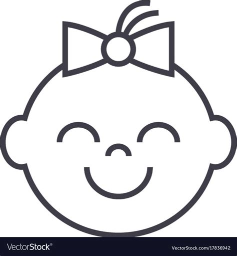 Happy Girl Face Line Icon Sign Royalty Free Vector Image