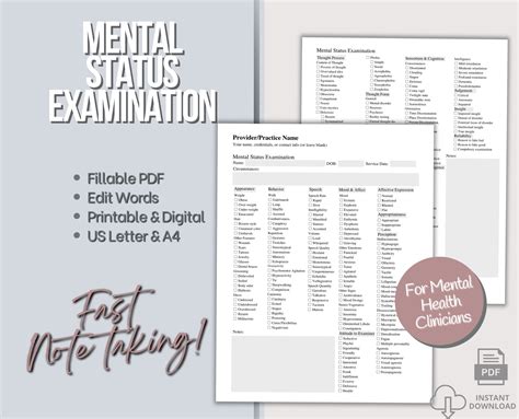 Mental Status Exam Mse Report Mental Health Assessment Etsy Australia