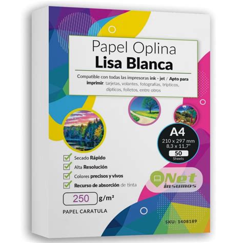 Resma Opalina Lisa Blanca 250gr A4 Pack 50 Hojas NetInsumos