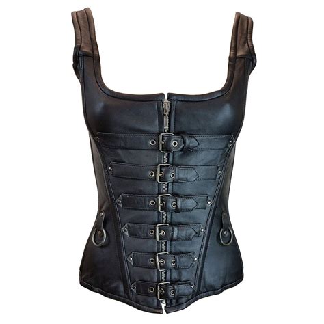 Vc1318 Vance Leather 6 Buckle Zip Front Corset W Shld Straps Leather