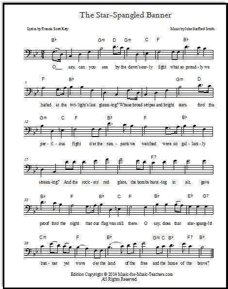 Star-Spangled Banner Free Sheet Music & Lyrics for All Instruments