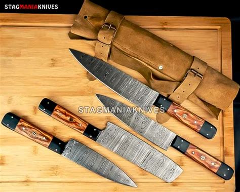 Rare Custom Hand Forged Damascus Steel Chef Knife Set Kitchen Knife Set