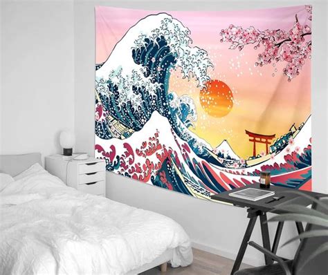 Tapisserie Japonaise La Grande Vague Au Large De Kanagawa Coucher De