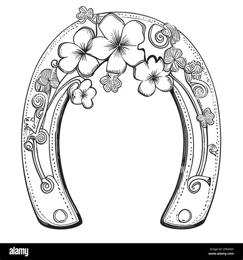 Herradura Con Flores Dibujado A Mano Ilustraci N De Boceto S Mbolo De