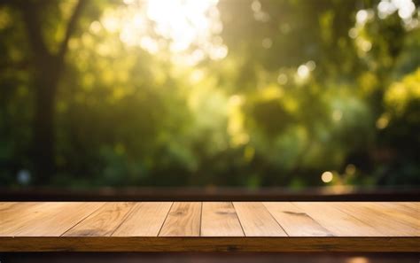 Premium Photo Empty Wooden Table Top And Abstract Blurred Light Bokeh