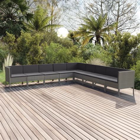 9 Tlg Garten Lounge Set Mit Auflagen Poly Rattan Grau Weddig