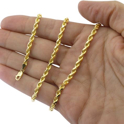 Genuine 14K Yellow Gold 16 32 Rope Chain Pendant Necklace Men Women 1