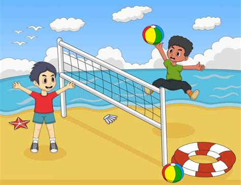 Kids Playing Volleyball Cartoon