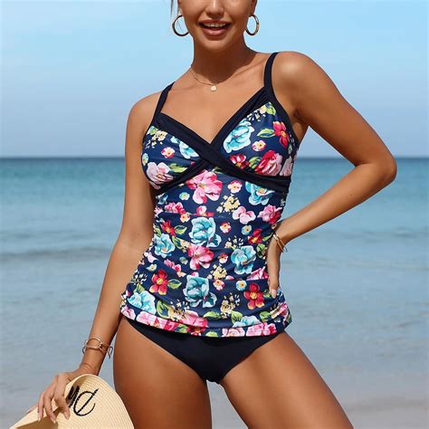 Cheap Charmleaks Two Pieces Tankini Set For Women Retro Vintage Flower