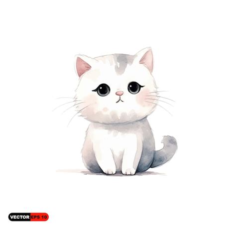 Gato Bonito Desenho Infantil Fundo Branco Vetor Premium