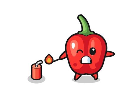 Premium Vector Red Bell Pepper Mascot Illustration Playing Firecracker