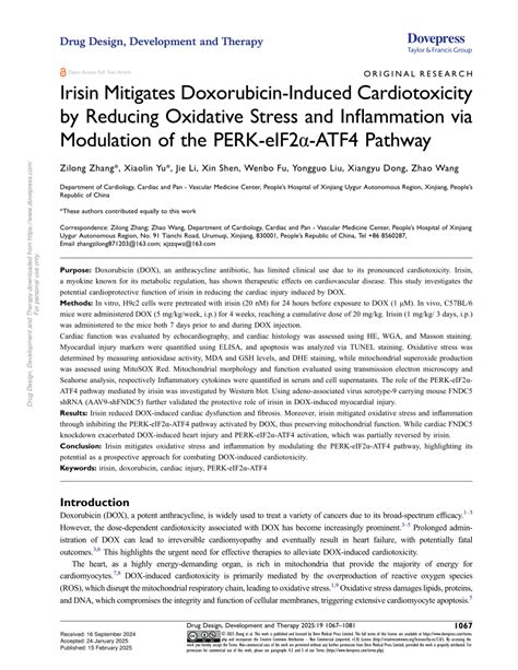 PDF Irisin Mitigates Doxorubicin Induced Cardiotoxicity By Reducing