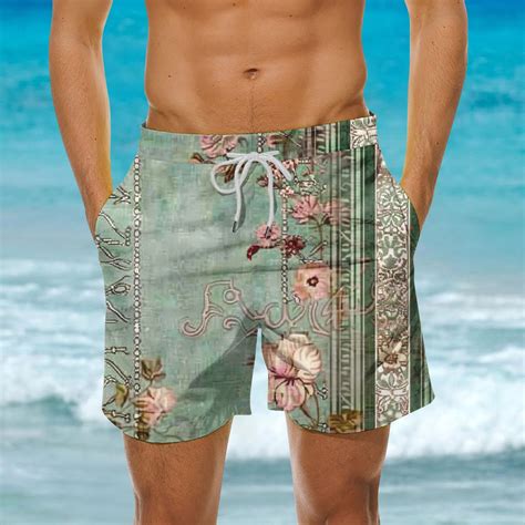 Poteti Mens Swim Short Quick Dry Tropical Print Hawaiian Vacation