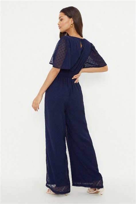 Jumpsuits Petite Navy Chiffon Dobby Shirred Waist Jumpsuit Dorothy