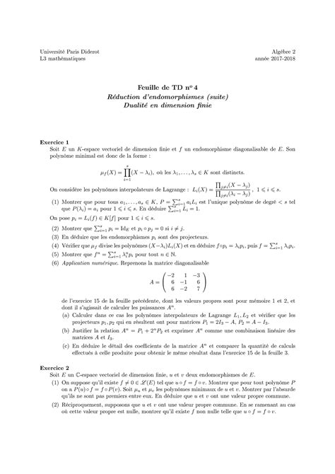 TD4 Algèbre2 18 td algèbre L3 maths Université Paris Diderot L3