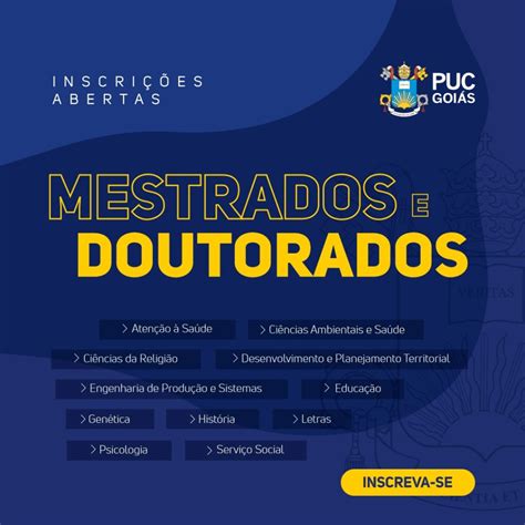 PUC abre vagas para Mestrado e Doutorado PUC Goiás