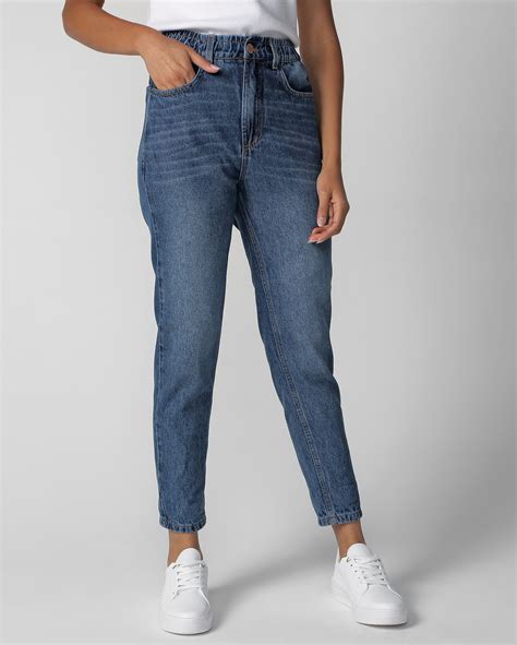 Riachuelo Calça Jeans Feminina Mom Cintura Alta Estonada Denim Médio