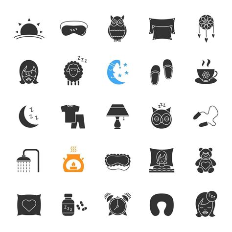 Sleeping Accessories Glyph Icons Set Silhouette Symbols Pillows