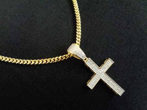 Stunning Gold Cross Pendant 925 SOLID Sterling Silver w Real | Etsy