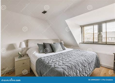 Mansard Bedroom With Minimalist Interior Design Stock Image Image Of