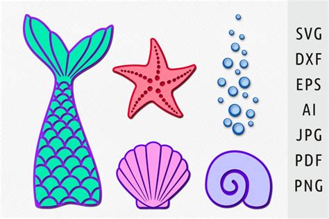 Layered Mermaid tale svg Little mermaid svg Seashell svg png