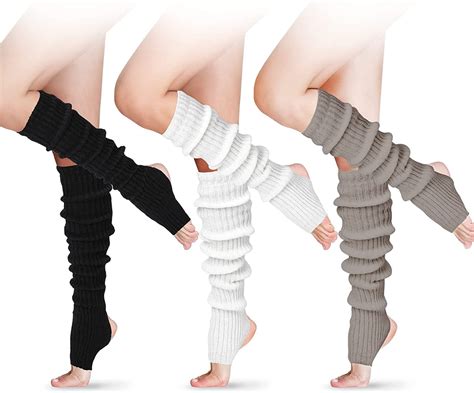 3 Pairs Women Winter Long Stirrup Yoga Leg Warmers 24 Inch Over The Knee Ribbed Knit Leg Warmer